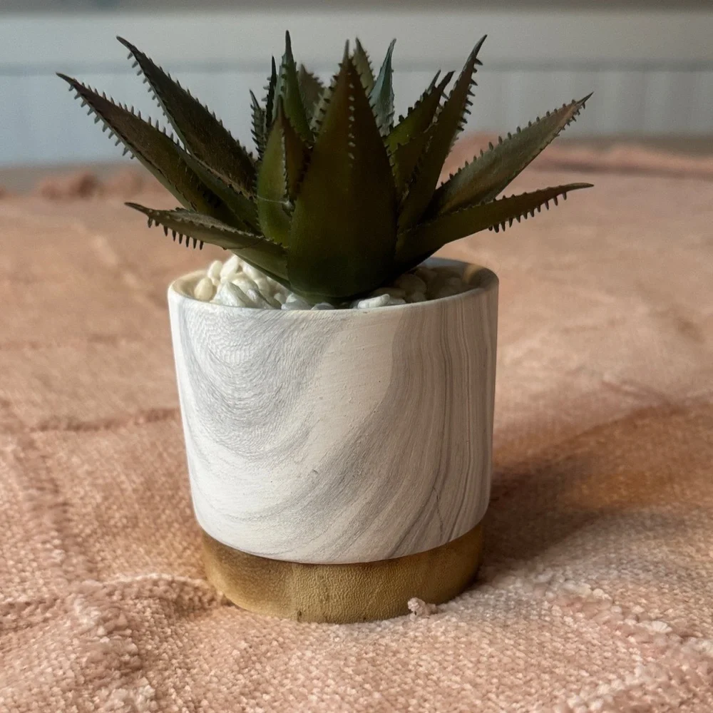 Green Faux Succulent in White Planter (17)